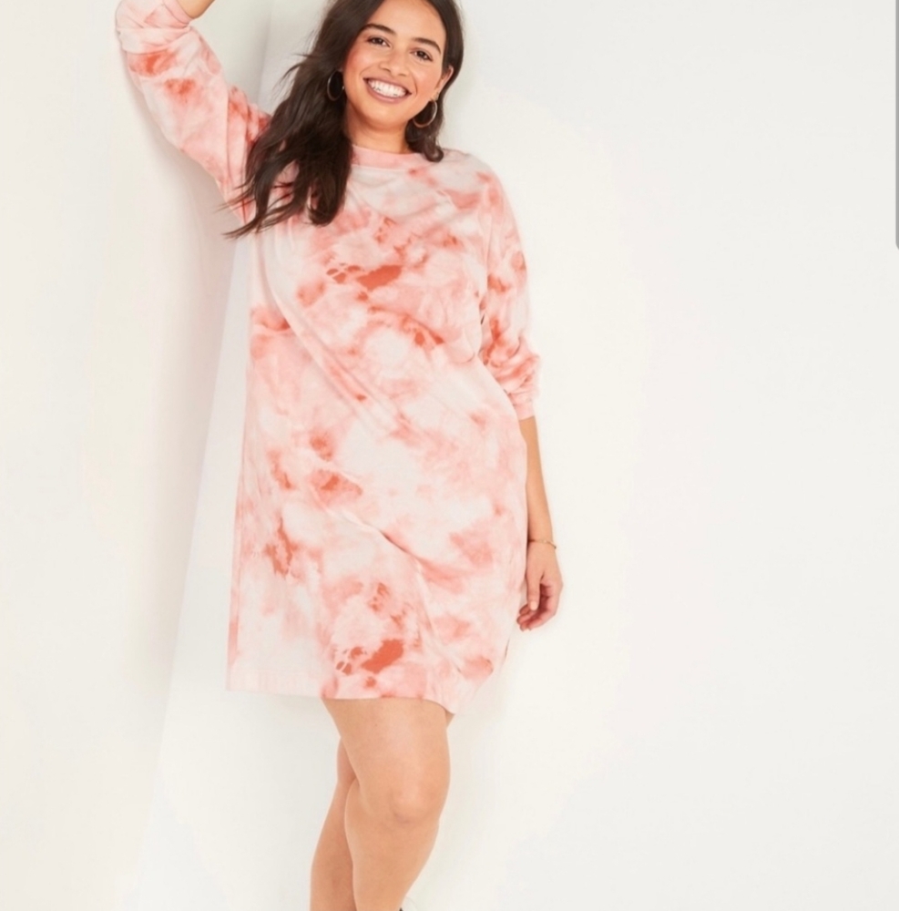 NWT Old Navy Peach Tie-Dye Long Sleeve Shirt Dress Size XL